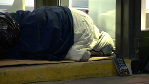 Homeless people in Montreal brave the cold, as spaces remain scarce. (Cosmo Santamaria/CTV News)