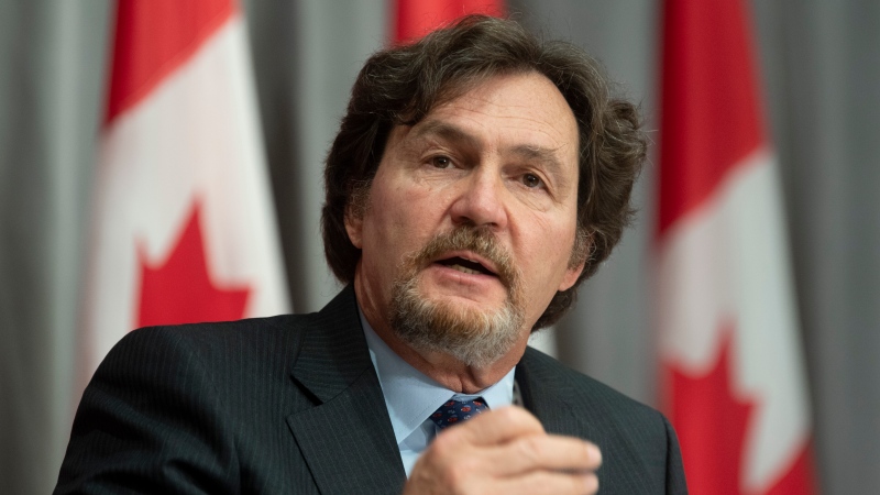 Supreme Court of Canada Chief Justice Richard Wagner gesutres as he responds to a question during his annual news conference Thursday June 18, 2020 in Ottawa. THE CANADIAN PRESS/Adrian Wyld