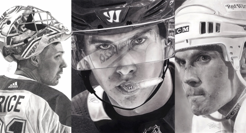Pencil sketches of NHL players done by Dan Pietens are seen in this composite image. (Source: Pietensart)