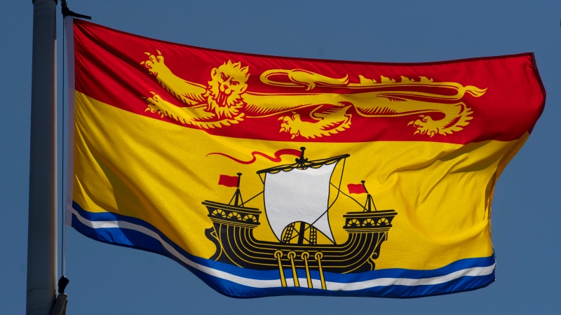 New Brunswick's provincial flag flies on a flag pole in Ottawa, Monday July 6, 2020. THE CANADIAN PRESS/Adrian Wyld