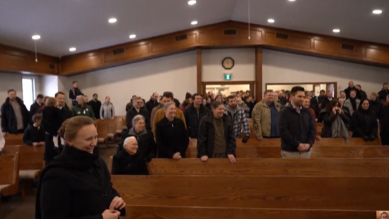 Screenshot from Pastor Henry Hildebrandt's YouTube page, shows maskless parishioners inside church, Sunday, Jan. 24 2021 (Jordyn Read/CTV News) 