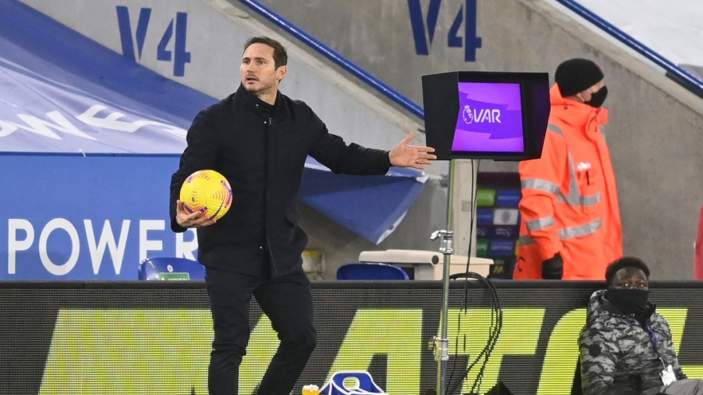 Frank Lampard waits for VAR call