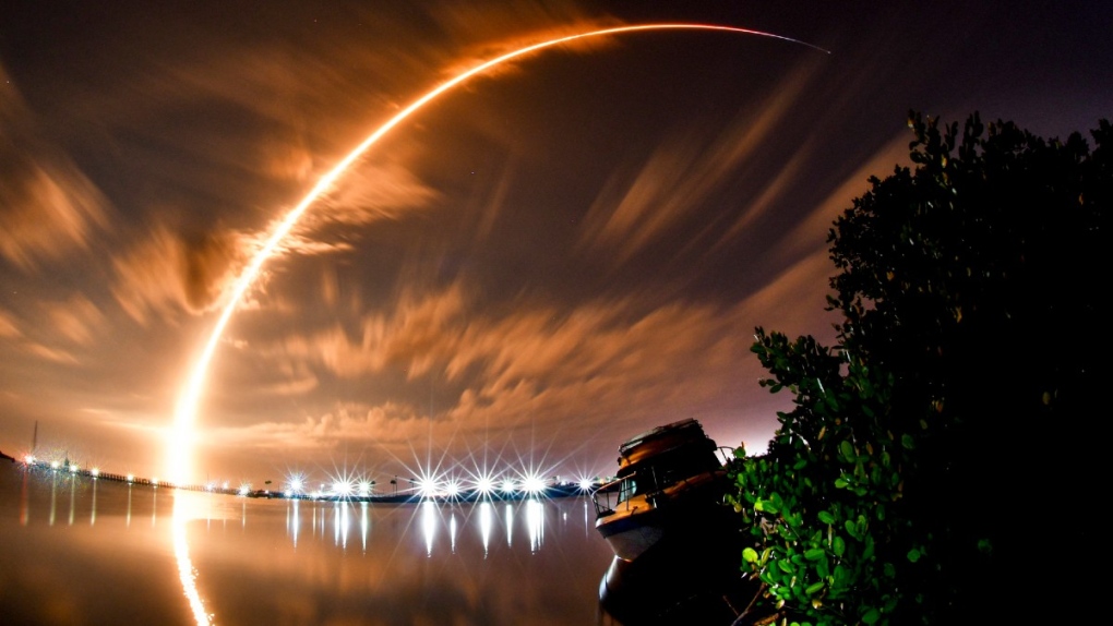 The launch of a SpaceX Falcon 9