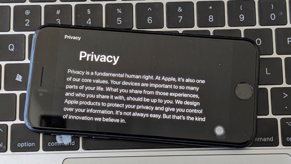 iPhone screen with Apple's privacy policy
