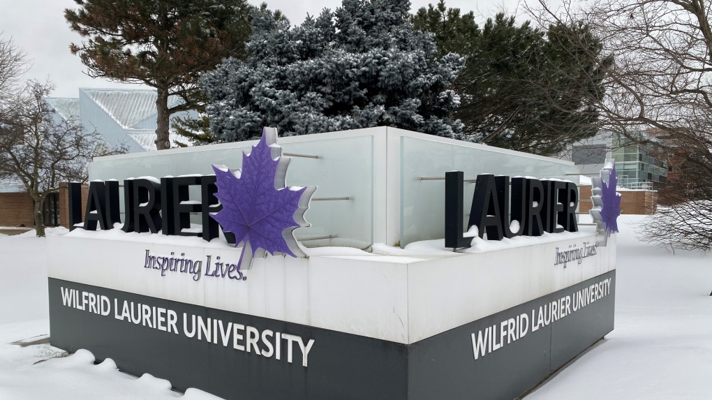 WLU Wilfrid Laurier sign in the snow