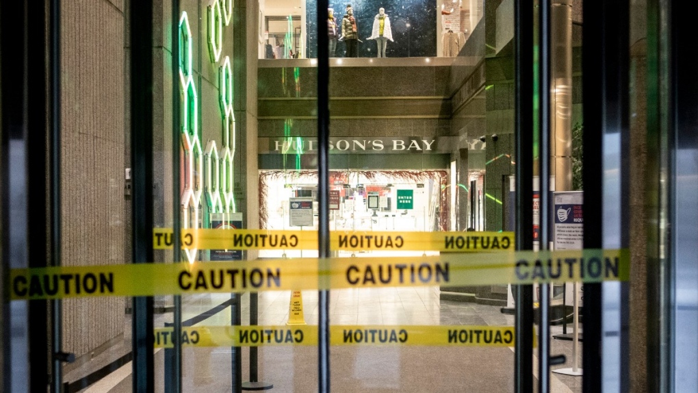 The doors of a Hudson's Bay department store