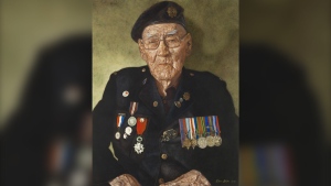 A painting of Philip Favel in a piece titled "Normandy Warrior" painted by Elaine Goble is shown in this undated handout photo. THE CANADIAN PRESS/HO - Canadian War Museum