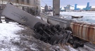 A train that derailed in Goderich, Ont. left behind a trail of damage on Monday, Feb. 1, 2021. (Scott Miller / CTV News)