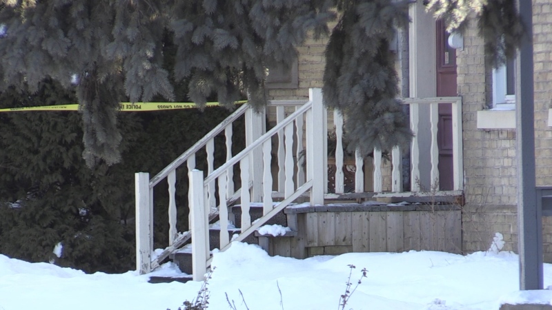 Police investigate a death at a home on Stanley Street in London, Ont. on Wednesday, Feb. 3, 2021. (Daryl Newcombe / CTV News)