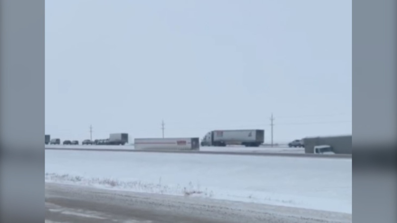 Slippery road conditions left several semi-trucks in the ditch along Highway 75 on the morning of Feb. 3, 2021. (Submitted: Kevin Molotkin)