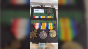 World War One medals part of an auction at Brandon MCC Thrift Shop are pictured. (Image courtesy Brandon MCC Thrift Shop)