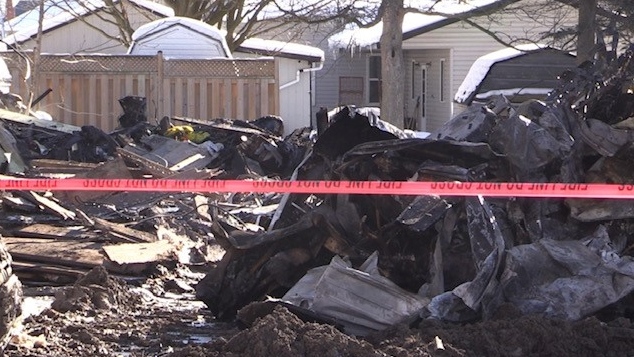 The remnants of a house fire in Brussels, Ont. on Feb. 3, 2021. (Scott Miller/CTV London)