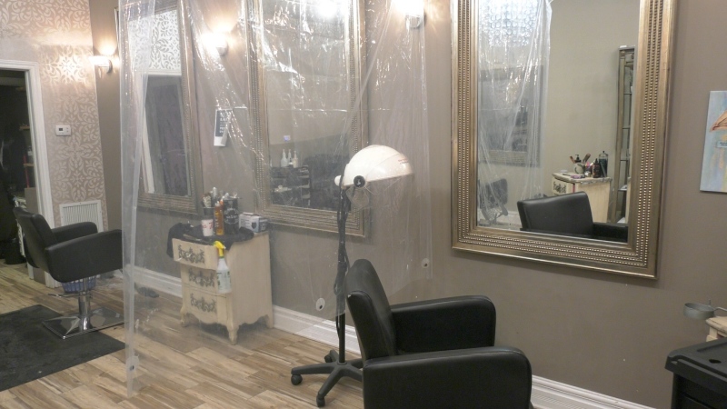 Hair salon with COVID-19 safety measures in place in Windsor, Ont. on Thursday, Feb. 4, 2021. (Angelo Aversa/CTV Windsor)