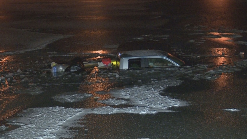 A man is facing impaired driving charges after a vehicle fell through ice at Bayfront Park in Hamilton. 