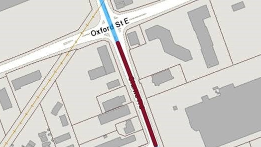 Clarke Road south bound between Oxford Street and Culver Drive closed due to watermain break, seen on Saturday February 6, 2021 (City of London) 