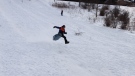 A child launched about six feet into the air, coming off a jump at the base of a west London toboggan hill Saturday afternoon. (Gerry Dewan/ CTV News)