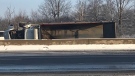 A gravel truck is overturn in the westbound lanes of Highway 401 on Tuesday, Feb. 9, 2021. (Sean Irvine / CTV London)