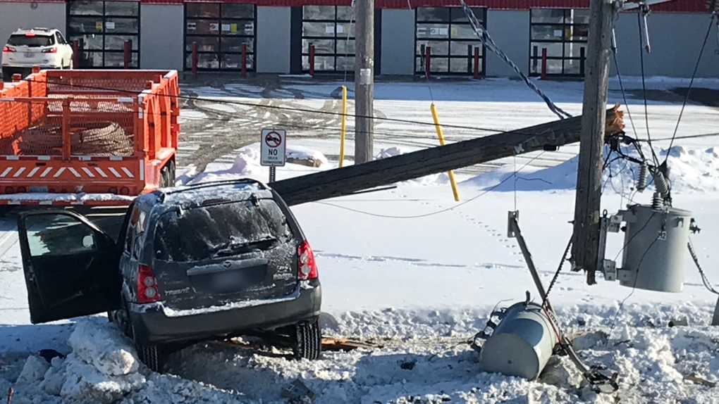 A car crashed into a hydro pole