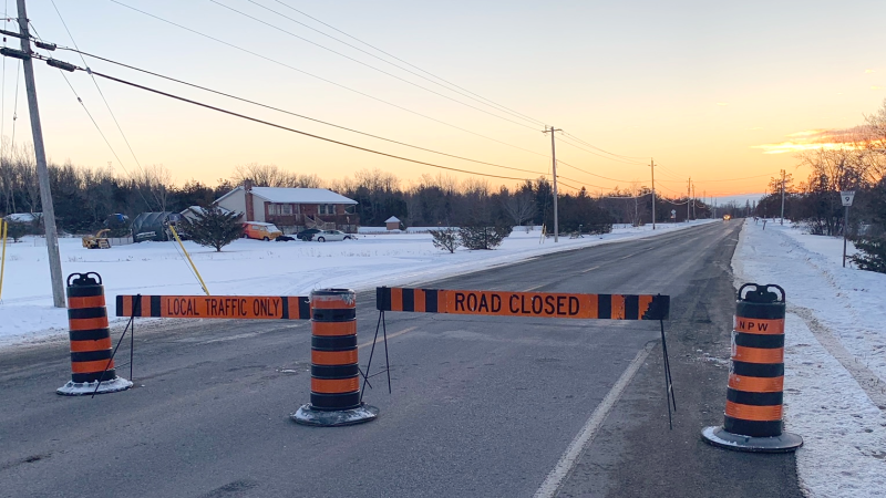 County Road 9 south of Napanee, Ont. is closed while police investigate a fatal collision on Tuesday, Feb. 9, 2021. (Kimberley Johnson/CTV News Ottawa)