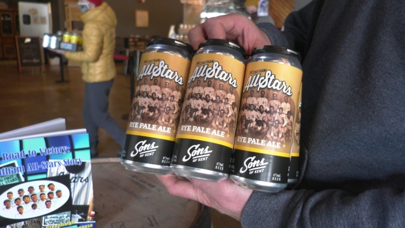 Cans of The Son's of Kent limited edition 'The Chatham All-Stars Rye Pale Ale' in Chatham, Ont. on Tuesday, Feb. 9, 2021. (Chris Campbell/CTV Windsor)