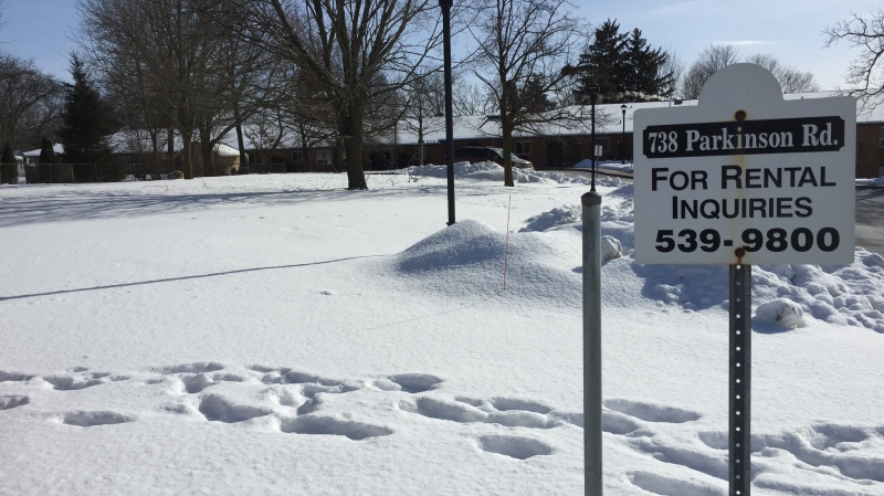 The location of new micro-housing units in Woodstock, Ont. is seen on Wednesday, Feb. 10, 2021. (Bryan Bicknell / CTV News)