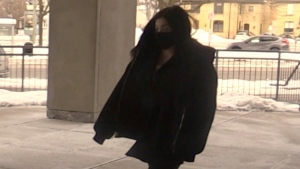 Daniella Leis arrives for her sentencing hearing in London, Ont. on Thursday, Feb. 11, 2021. (Sean Irvine / CTV News)
