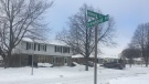 The intersection of Hines Crescent and Crawford Street in London Ont. on Feb. 14, 2021. (Brent Lale/CTV London)