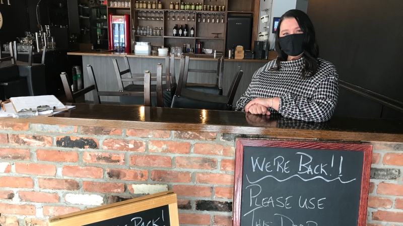 Lisa Cusmanic, General Manager of the Twisted Apron is looking forward to welcoming back diners on Tuesday in Windsor, Ont. on Monday, Feb. 15, 2021. (Michelle Maluske/CTV Windsor) 