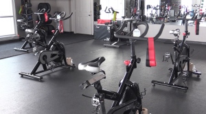 An empty spin studio at Hot Bod Fitness in Barrie,Ont. on Mon. Feb. 15, 2021 (Siobhan Morris/CTV News)