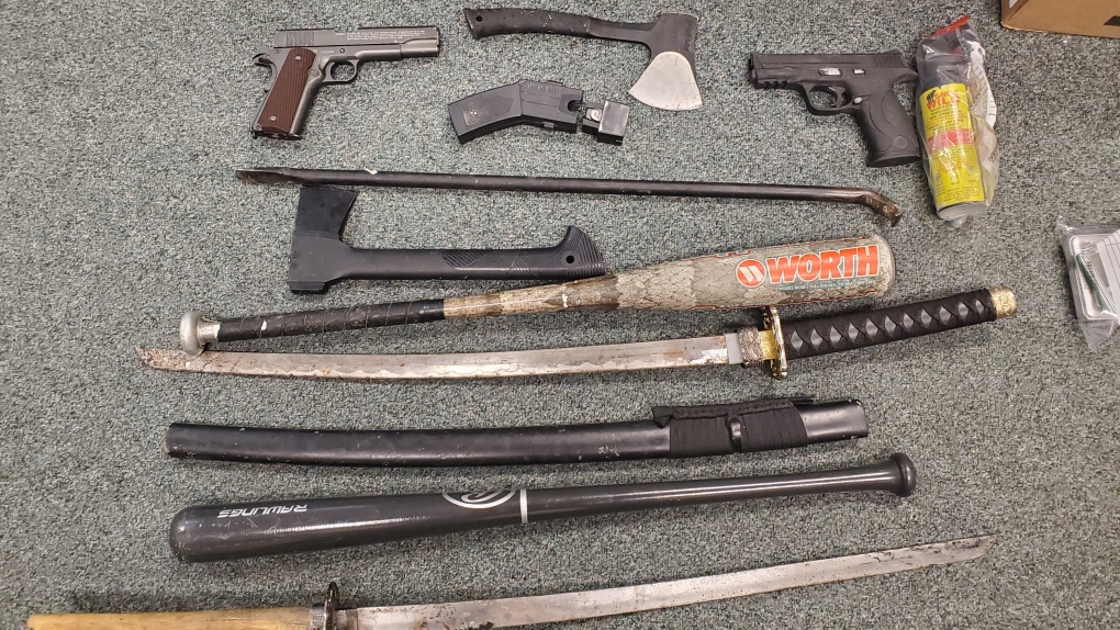 Weapons seized from a Kitchener home
