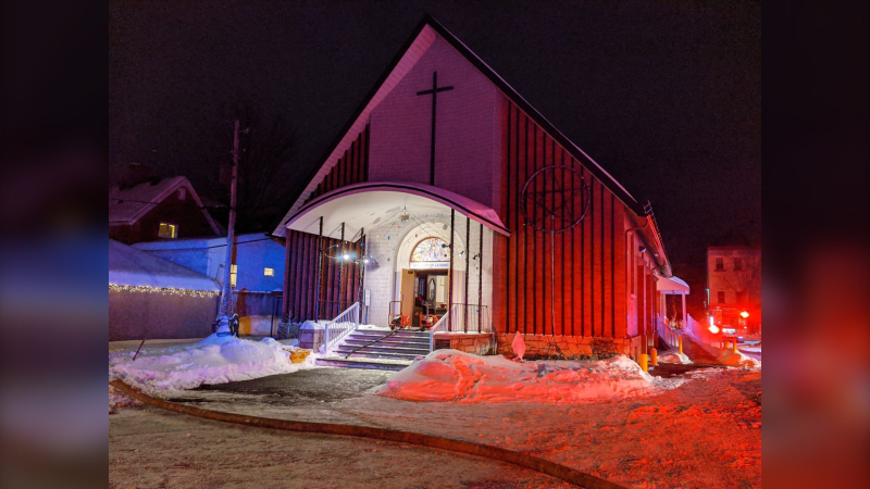 Ottawa firefighters responded to an evening fire at Our Lady of Lavang Church in Westboro. (Photo courtesy: Twitter/OFSFirePhoto)
