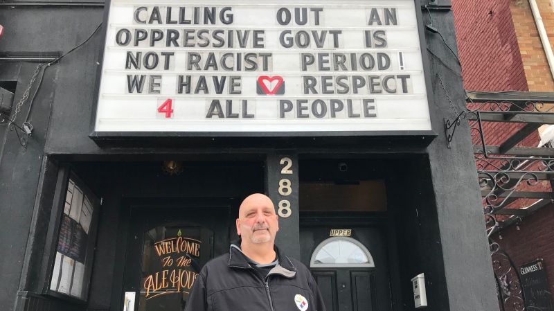 Alex Petro, owner of the Ale House in London, Ont. speaks on Friday, Feb. 19, 2021. (Sean Irvine / CTV News)