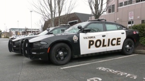 A Victoria police vehicle is pictured outside the department's headquarters in downtown Victoria: (CTV News)