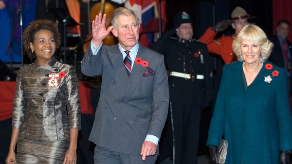 Prince Charles, the Duchess of Cornwall, and Gov. Gen. Michaelle Jean arrive for welcoming ceremonies St. John's, N.L., on Monday, Nov. 2, 2009. (Ryan Remiorz / THE CANADIAN PRESS)