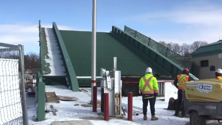 King George Lift Bridge Rehabilitation Project in Port Stanley, Ont. on Feb. 8, 2021. (Brent Lale/CTV London)