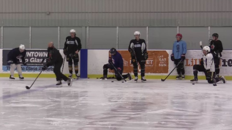 OHL players practice at the Western Fair in London, Ont. on Feb. 23, 2021. (Brent Lale/CTV London)