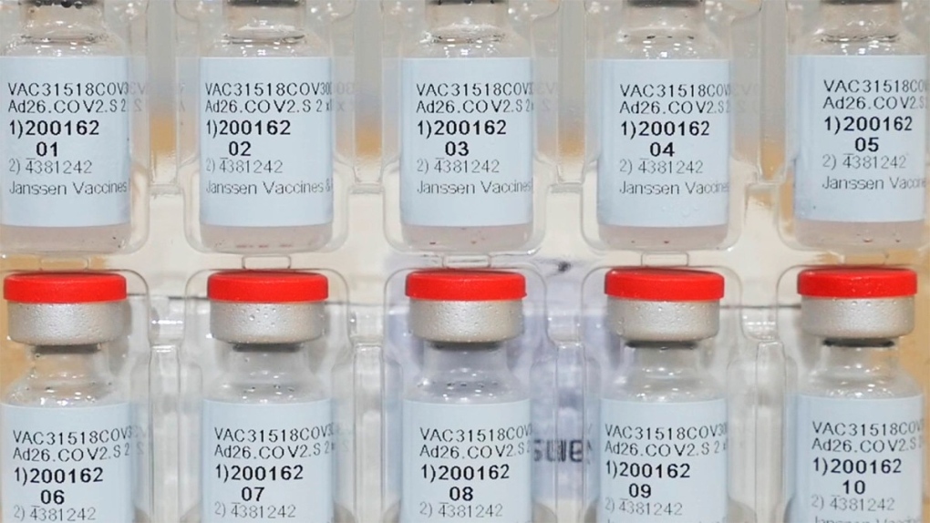 Vials of the Janssen COVID-19 vaccine