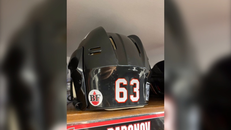 Ottawa Senators players skating Saturday against the Calgary Flames will have this "BF" decal on their helmets in memory of Newstalk 580 CFRA technical producer Brian Fraser, who died Thursday of leukemia. Fraser was a tireless advocate for blood donations and a lifelong Senators fan. (Image courtesy of the Ottawa Senators)