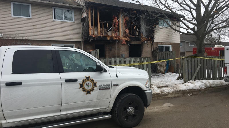 Ontario Fire Marshal investigation at 121 Bonaventure Dr. in London, Ont. on Feb. 28, 2021. (Brent Lale/CTV London)