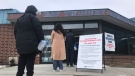 People line up to get their COVID-19 vaccine at Ray Twinney Recreational Complex. (Craig Wadman/CTV News Toronto)