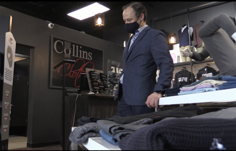 Curt Collins of Collins Clothiers in London, Ont., on March 1, 2021. (Bryan Bicknell/CTV London)