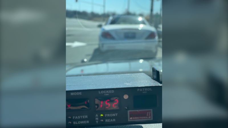 Police say the vehicle was travelling 160km/hr in a posted 60 km/hr zone on Highway 3 near Todd Lane in LaSalle, Ont. (Courtesy OPP)