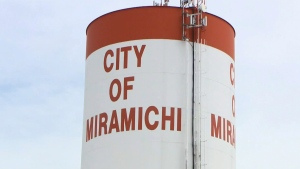 A water tower in Miramichi, N.B., is pictured. (CTV Atlantic)