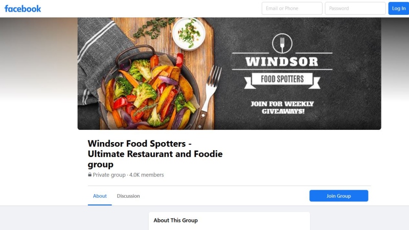 Screen shot of Windsor Food Spotters Facebook page. 