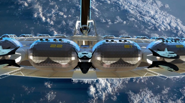 In 2019, Californian company the Gateway Foundation released plans for a cruise ship-style hotel that could one day float above the Earth's atmosphere. (Orbital Assembly Corporation)