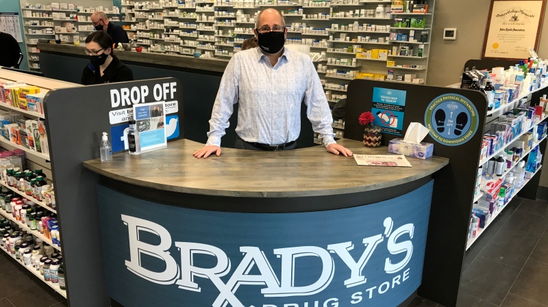 Tim Brady, owner of Brady’s Drug Stores in Essex County, Ont., on Thursday, March 4, 2021. (Michelle Maluske / CTV Windsor)