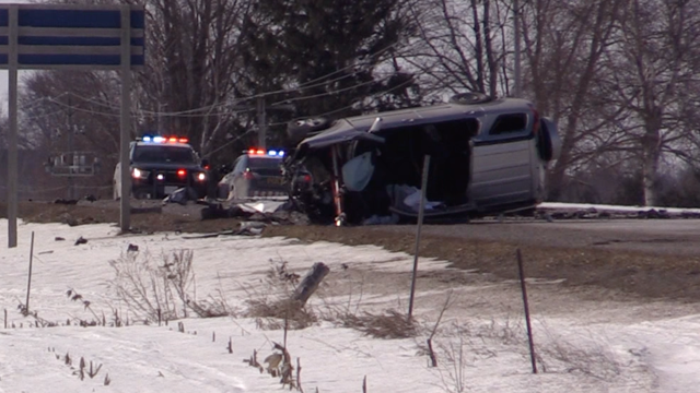 OPP investigate a crash on Hwy 4 between Blyth and Londesborough Ont. on March 4, 2021. (Scott Miller/CTV London)