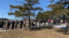 People are shown lining up for their COVID-19 vaccination appointments outside the Ray Twinney Recreation Complex in Newmarket on Thursday. (submitted)
