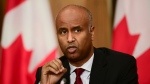 FILE- Minister of Families, Children and Social Development Ahmed Hussen takes part in an update on the COVID pandemic during a press conference in Ottawa on Tuesday, Oct. 27, 2020. (THE CANADIAN PRESS/Sean Kilpatrick)