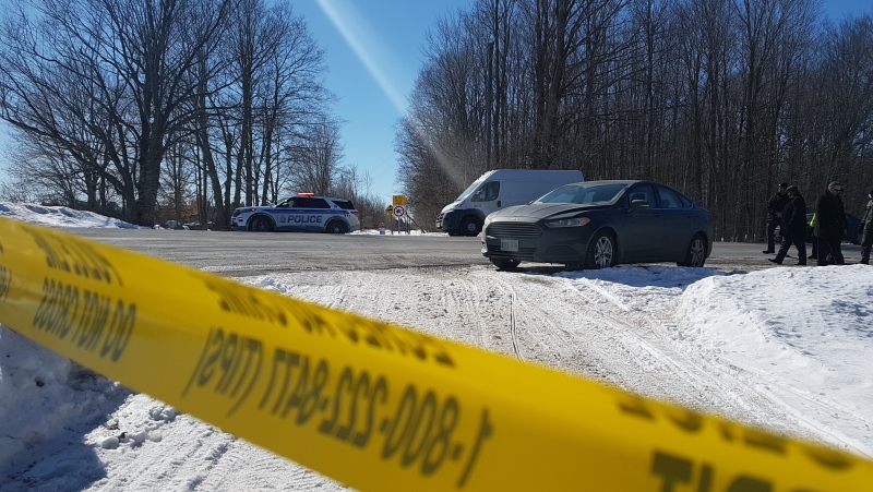 The Ottawa Police Homicide Unit is investigating after a body was discovered on a trail near Dobson Lane in south Ottawa. March 7, 2021. (Mike Mersereau / CTV News Ottawa)